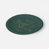 Chic Emerald Green und Gold Script Brautparty Pappteller (Schrägansicht)