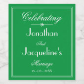 Chic Emerald Green Wedding Bride Groom Namen Cool Weinetikett (Einzelnes Label)