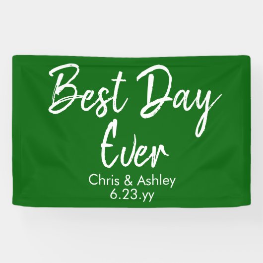 Chic Emerald Green Wedding Reception Best Day Ever Banner (Horizontal)