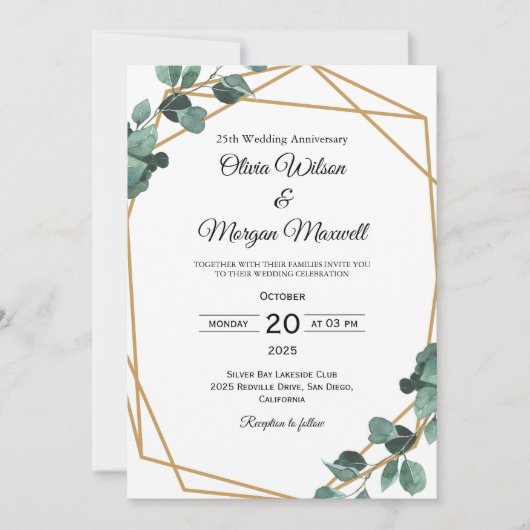 Chic Emerald Greenery Hochzeitstag Einladung (Vorderseite)