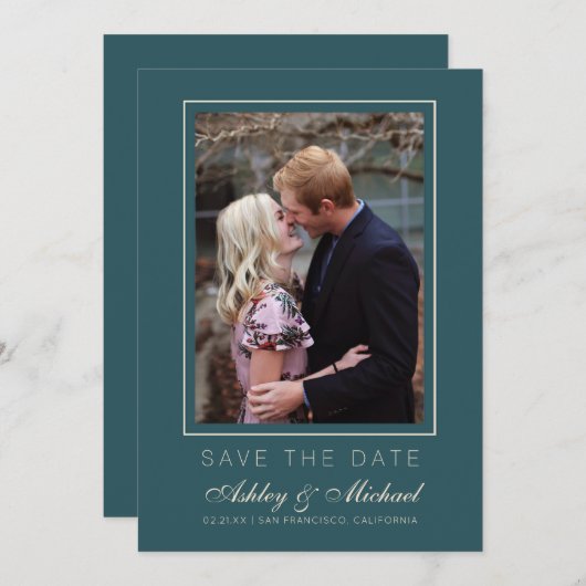 Chic Emerald Ivory Foto Wedding Save the Date Einladung (Vorne/Hinten)