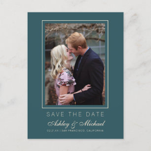 Chic Emerald Ivory Wedding Save the Date Foto Ankündigungspostkarte