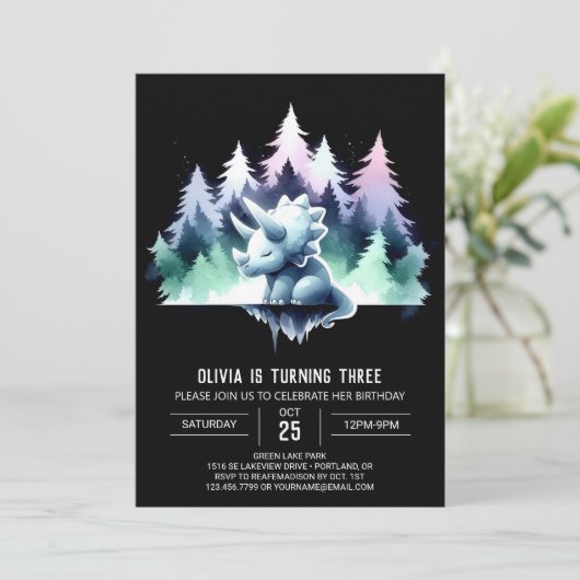 Chic Enchanted Triceratops Geburtstag Einladung (Stehend Vorderseite)