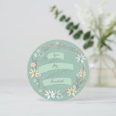 Chic Engagement Party Blumenreath und Banner Einladung (Stehend Vorderseite)