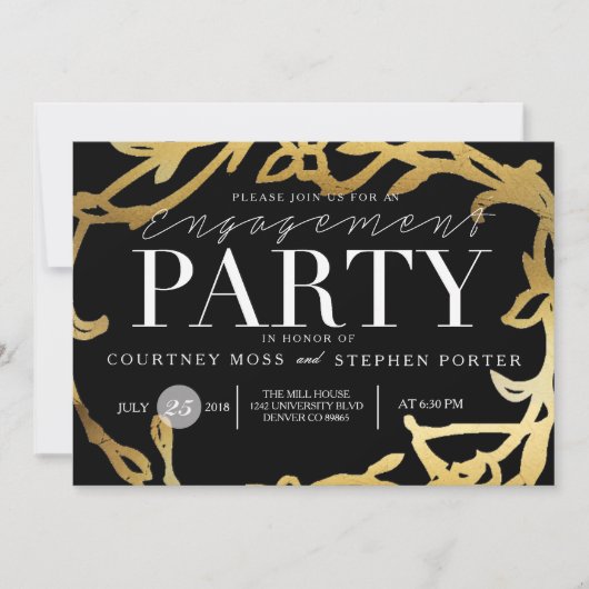 Chic Engagement Party | Gold Floral Einladung (Vorderseite)
