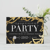 Chic Engagement Party | Gold Floral Einladung (Stehend Vorderseite)