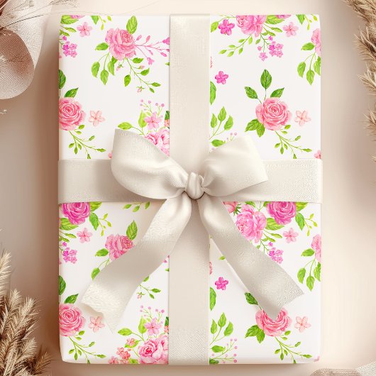 Chic English Rose Watercolor Floral Geschenkpapier