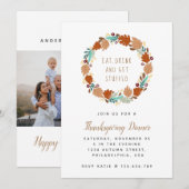 Chic Erntedank Dinner Fall Wreath Holiday Foto Einladung (Vorne/Hinten)