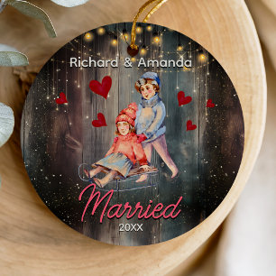 Chic ersten Weihnachten verheirateten niedlichen P Keramik Ornament