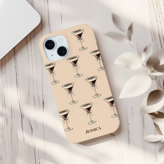 Chic Espresso Bow Muster Personalisiert Brown Case-Mate iPhone Hülle