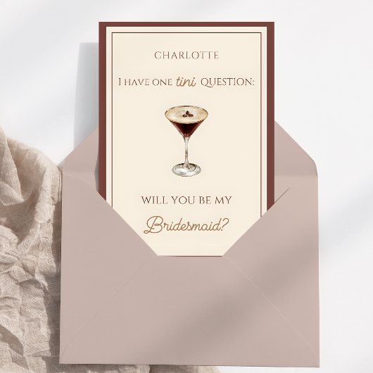 Chic Espresso Martini Themed Bridesmaid Vorschlag Karte