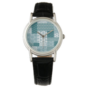 Chic Ethnic Imitats Patchwork Pattern, Aquamarin u Armbanduhr