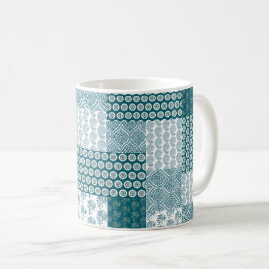 Chic Ethnic Imitats Patchwork Pattern, Aquamarin u Kaffeetasse (VorderseiteRechts)