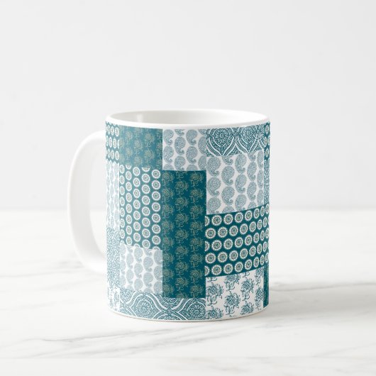 Chic Ethnic Imitats Patchwork Pattern, Aquamarin u Kaffeetasse (Vorderseite Links)