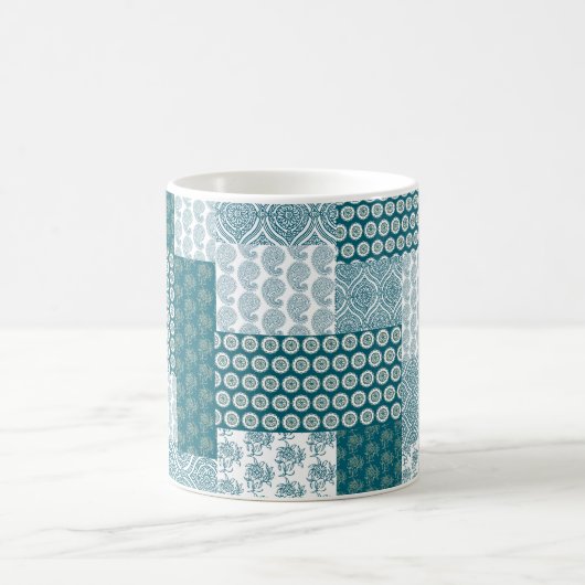 Chic Ethnic Imitats Patchwork Pattern, Aquamarin u Kaffeetasse (Mittel)