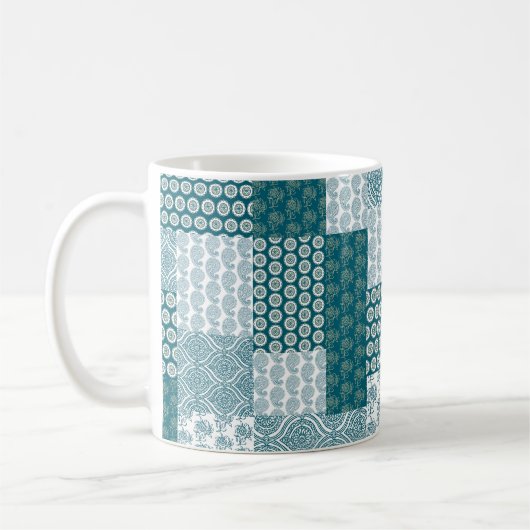 Chic Ethnic Imitats Patchwork Pattern, Aquamarin u Kaffeetasse (Links)