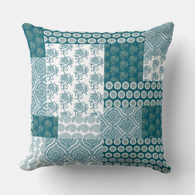 Chic Ethnic Imitats Patchwork Pattern, Aquamarin u Kissen (Vorderseite)
