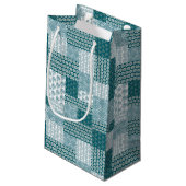 Chic Ethnic Imitats Patchwork Pattern, Aquamarin u Kleine Geschenktüte (Rückseite Schrägansicht)