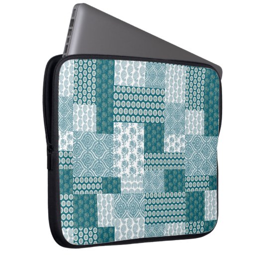 Chic Ethnic Imitats Patchwork Pattern, Aquamarin u Laptopschutzhülle (Vorne Rechts)