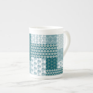 Chic Ethnic Imitats Patchwork Pattern, Aquamarin u Porzellantasse