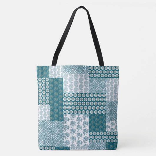 Chic Ethnic Imitats Patchwork Pattern, Aquamarin u Tasche (Vorderseite)