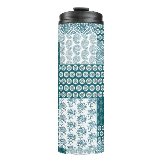 Chic Ethnic Imitats Patchwork Pattern, Aquamarin u Thermosbecher (Vorderseite)