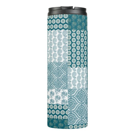 Chic Ethnic Imitats Patchwork Pattern, Aquamarin u Thermosbecher (Rückseite)