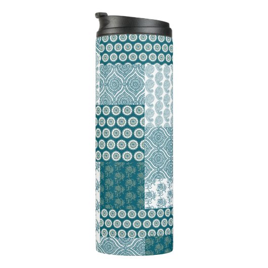 Chic Ethnic Imitats Patchwork Pattern, Aquamarin u Thermosbecher (Nach rechts gedreht)