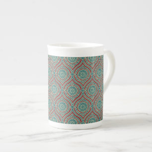 Chic Ethnic Ogee Muster in Maroon, Aquamarin und B Porzellantasse