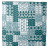 Chic-ethnisches Imitat-Patchwork-Muster, aquamarin Fliese (Vorderseite)