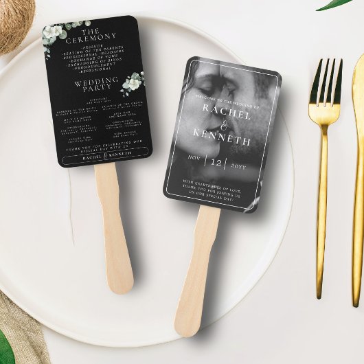Chic Eucalyptus B&W Foto Wedding Zeremony Program Fächer