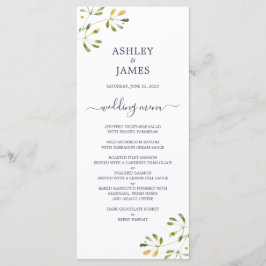 Chic Eucalyptus Foliage Dark Blue Script Wedding Menükarte