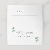Chic Eucalyptus Foliage White Custom Wedding Platzkarte (Außenseite Aufgefaltet)