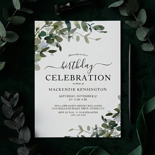 Chic Eucalyptus Geburtstagsparty Einladung