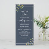 Chic Eucalyptus Green Navy Blue Botanical Wedding Menükarte (Stehend Vorderseite)