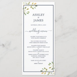 Chic Eucalyptus Green Navy Blue Botanical Wedding Menükarte