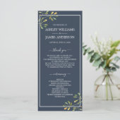 Chic Eucalyptus Green Navy Blue Botanical Wedding Programm (Stehend Vorderseite)