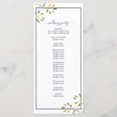 Chic Eucalyptus Green Navy Blue Botanical Wedding Programm (Rückseite)