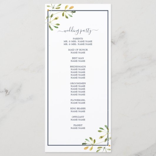 Chic Eucalyptus Green Navy Blue Botanical Wedding Programm (Rückseite)