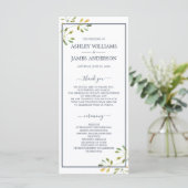 Chic Eucalyptus Green Navy Blue Botanical Wedding Programm (Stehend Vorderseite)