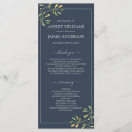 Chic Eucalyptus Green Navy Blue Botanical Wedding Programm