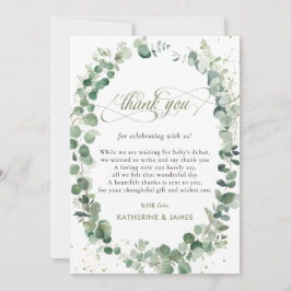 Chic Eucalyptus Greenery Baby Shower Geburtstag  Dankeskarte