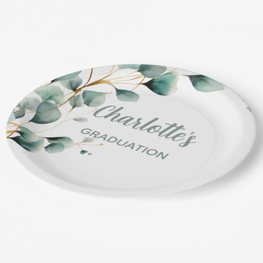 Chic Eucalyptus Greenery Graduation Pappteller (Schrägansicht)