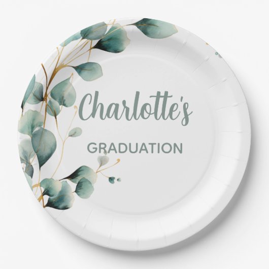 Chic Eucalyptus Greenery Graduation Pappteller (Vorderseite)