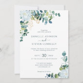 Chic eucalyptus greenery white flowers wedding einladung (Vorderseite)