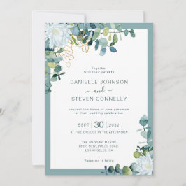 Chic eucalyptus greenery white flowers wedding einladung