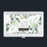 Chic Eucalyptus Monogram Visitenkarten Dose<br><div class="desc">Dieses Aquarell Eukalyptus Gründesign mit Ihrem Namen personalisieren.</div>