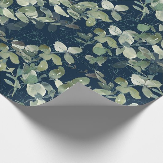 Chic Eucalyptus Pattern Navy Blue Geschenkpapier (Ecke)