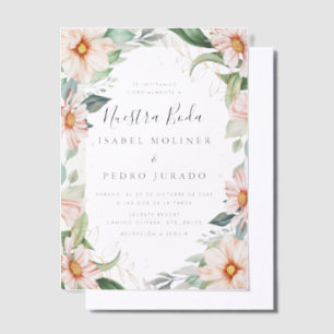 Chic Eucalyptus Peach Rose Nuestra Boda Wedding Pergament Einladungen