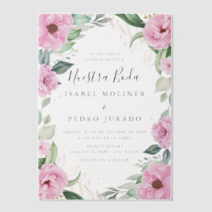 Chic Eucalyptus Pink Roses Nuestra Boda Wedding Pergament Einladungen